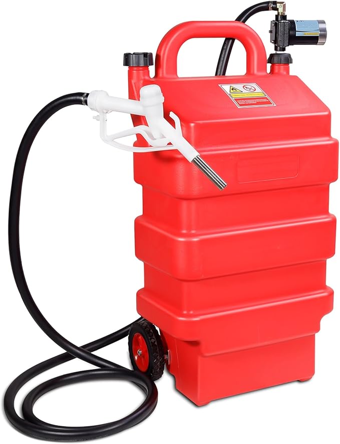 16 Gallon 60L Portable Fuel Caddy Tank with 12V DC Electric Gasoline Diesel Fuel Transfer Pump, Switch Control, Wheels, for Gasoline Diesel Kerosene & More