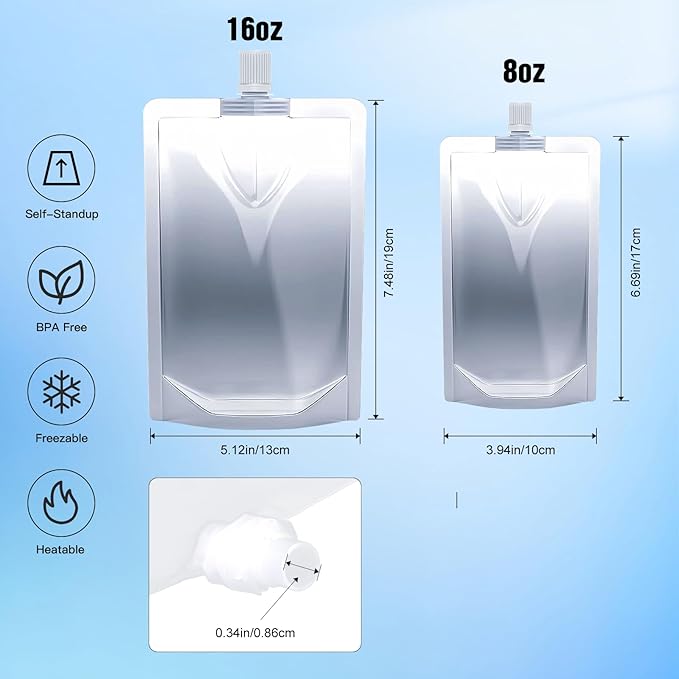 NexLevVac10PCS 8OZ&16OZ Plastic Flasks,Reusable Drink Pouches, Spouted Drinking Bags for Beverage Juice,Leak-Proof Food Grade for Travel Outdoor Sports Concert Cruise Events