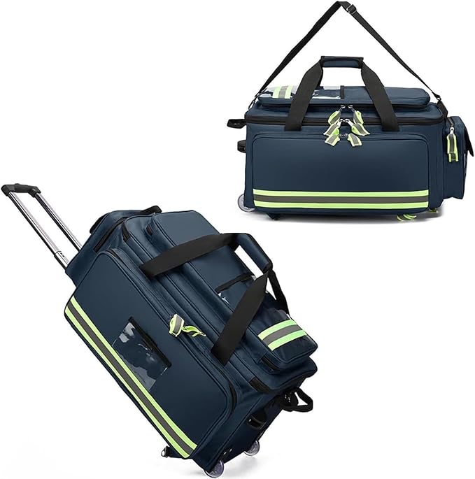 Rolling First Aid Kit Bag with Waterproof Trolley, Large Capacity Trauma Medical Bag for Home Health, EMT, EMS, Doctors, Nurses - Detachable Compartments Included