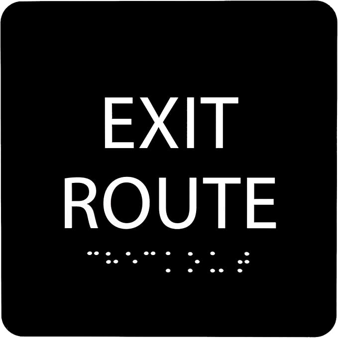 6" X6" Exit Route Sign - ADA Compliant Tactile Graphics Grade 2 Braille Text Acrylic Wall Signs - Building Fire Safety, Visibility, Emergency Response, Evacuation Door Sign