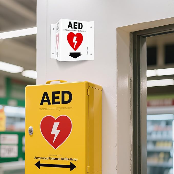 GicnKeuz AED Sign for Wall, 8" x 6" AED Signs with Symbol, Two-Sided Acrylic V-Signs for Business or Office or Home or Wall Décor, Including Screws, Easy to Install (2 Pack)