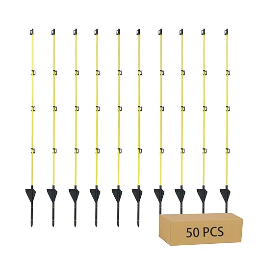 45 inch Electric Fence Posts Step in Fiberglass Insulated Plastic Electric Fence with Post, Electric Fence Stakes for Dogs, 50 Pack