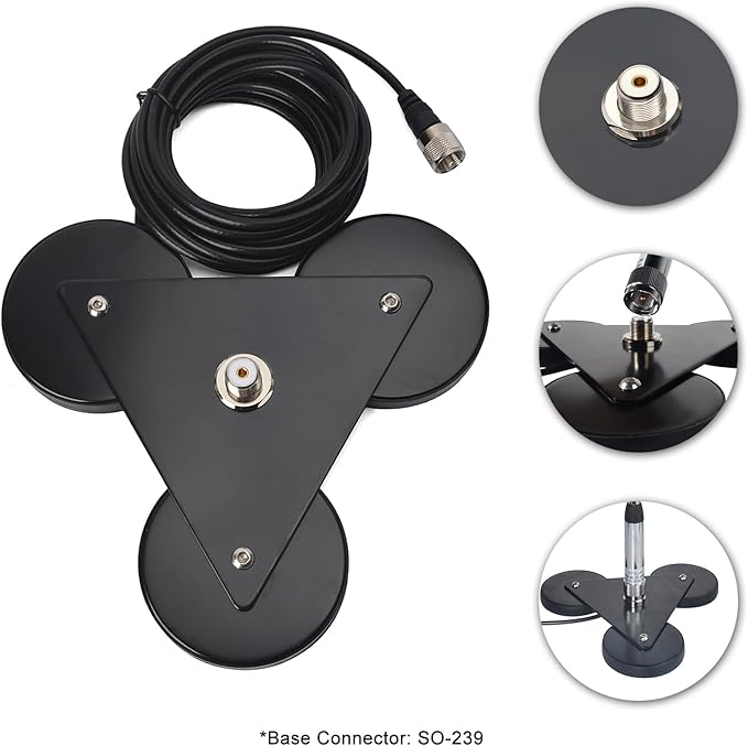 Heavy-Duty SO239 Magnetic Antenna Mount Base with Triple Magnets,W/5M(16.4 ft) RG-58 Cable PL-259 Plug,for Mobile Ham Radio Antenna
