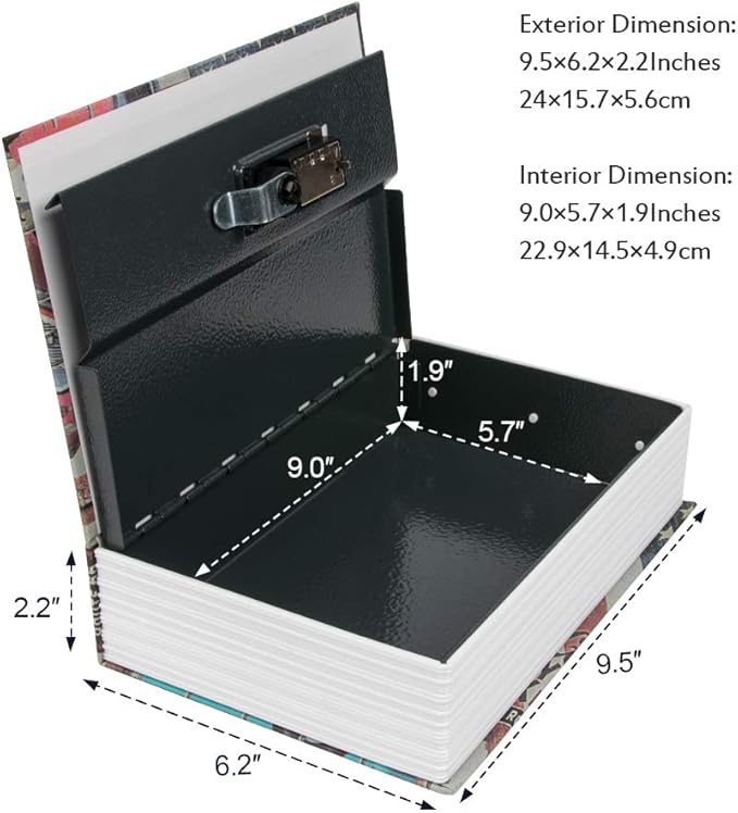 KYODOLED Hidden Metal Lock Box,Diversion Book Safe with Combination Lock,Money Hiding Box,Collection Box,9.5" x 6.2" x 2 .2",USA