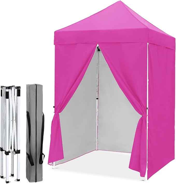 EAGLE PEAK 5x5 Instant Canopy with 4-Side Wall Panels, Small Pop up Portable Canopy Tent with Carry Bag, Light Weight Sun Shelter for Sports, Camping and Beach, Pink