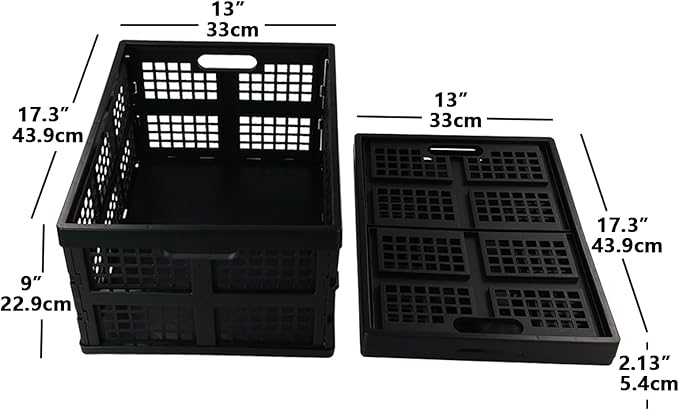 Morcte 34 L Plastic Rectangular Collapsible Crates, Folding Crates Storage, Pack for 3, Black