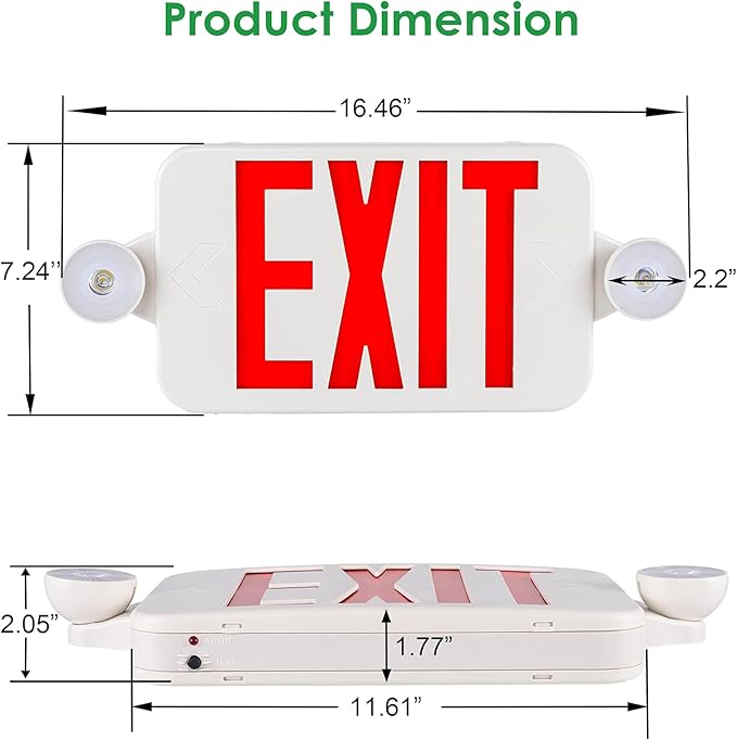 Gruenlich LED Exit Sign Combo with Emergency Lights, Adjustable Heads and Double Sided, Battery Backup, UL 924 Qualified, AC 120-277V, Commercial Emergency Exit Light for Business- 4 Pack