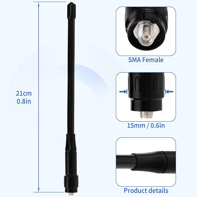 Superbat Dual Band VHF UHF Radio Antenna 136-174/400-470MHz SMA Female Fiberglass Antenna for Baofeng UV-5R Retevis RT-5R Aliunce HD1 Arcshell AR-5 Two Way Radio