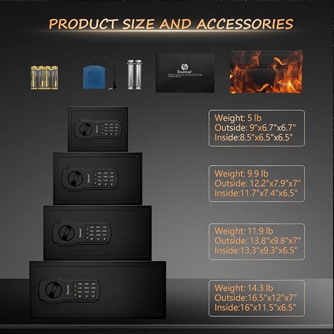 Fire Resistant Safe Box with Fireproof Waterproof Bag and Sensor Light,0.7 Cubic Feet Money Safe with Emergency External Power Supply,Electronic Digital Security Safe