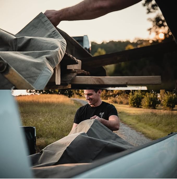 WHITEDUCK Canvas Tarp 18 oz. Heavy Duty Waterproof UV Resistant, Rustproof Grommets, Industrial & Commercial Use Cloth Tarp (Cut Size: 16'x20', Finished Size: 15'6"x19'6", Olive Drab)