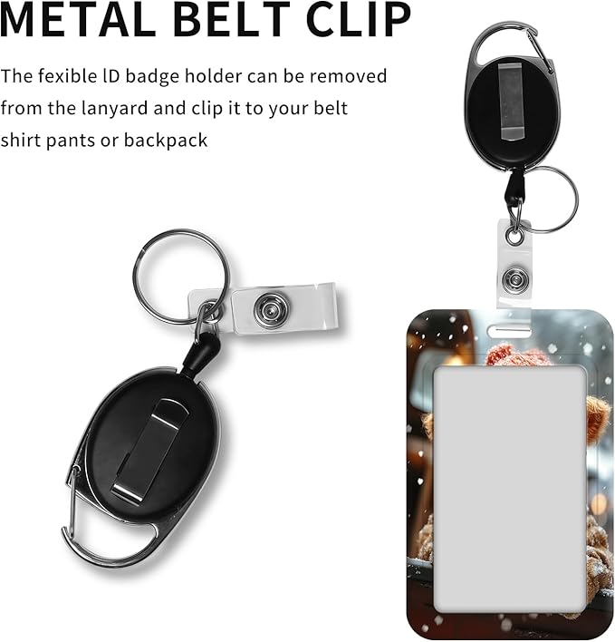 ID Badge Holder with Retractable Lanyard for Women & Men,Vertical ID Card Holder Wallet,Clear Window&Card Slot,Detachable Neck Strap for Nurse Teacher Office,Snowy Highland Cow