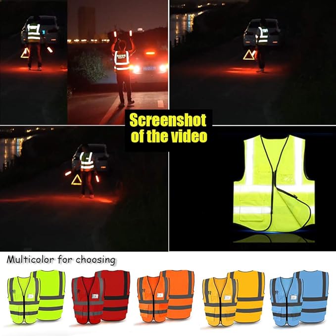 YOWESHOP High Visibility Safety Vest Custom Your Logo Protective Workwear 5 Pockets With Reflective Strips Outdoor Work Vest (Pink (4XL))