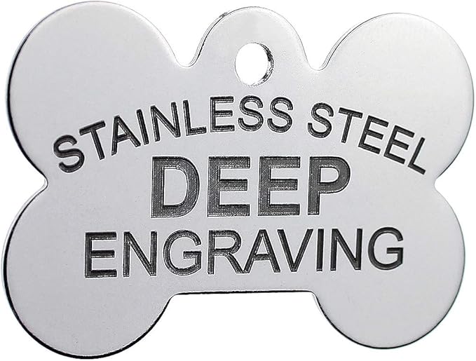 DEEP Custom Stainless Steel Pet ID Tags Front and Back Engraved Dog Tags Personalized for Dogs and Cats (XL Bone 1-1/3"x2)