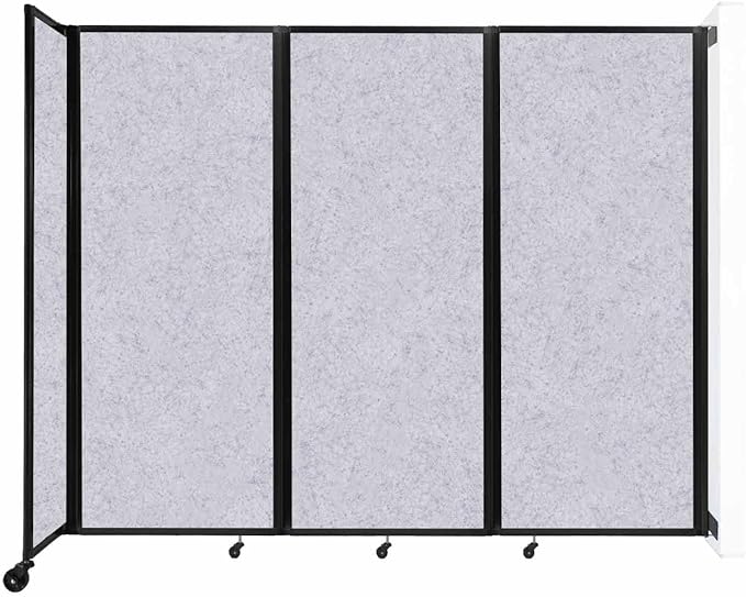Versare Room Divider 360 Wall-Mounted Folding Partition | Locking Wheels | Temporary Room Separator | 8'6" x 6'10" Marble Gray SoundSorb Panels