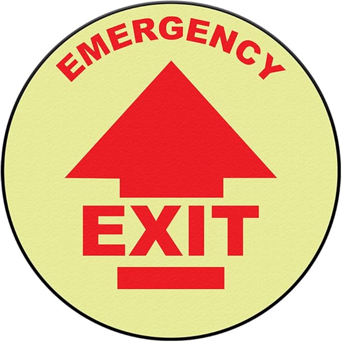 Emergency Exit Floor Decals Red Anti-Slip Round Shape B Lifestyle Industrial Signs Stickers 17Inches Longer Side