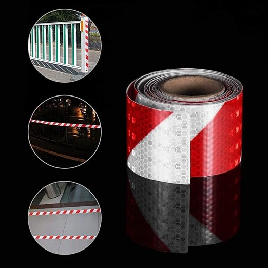 Reflective Tape Red and White 2 inch X 66 feet, Outdoor Waterproof Hazard Conspicuity Warning Industrial Marking Tape