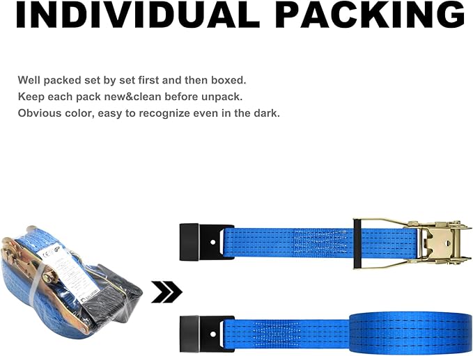 4Pack 2in 30ft Ratchet Strap Flat Hook Blue Heavy Duty Flatbed Straps for Trailer Tie Down Straps Box Truck Accessories Cargo Loading 10000lbs Breaking Load