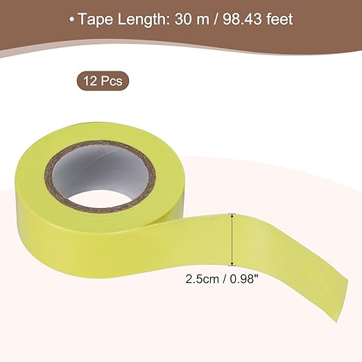 MECCANIXITY Flagging Tape,12 Pcs Non-Adhesive Plastic Neon Survey Marking Tape 1 Inch x 98 Feet for Tree Hunting Boundaries Hazardous Areas Marking Ribbon Yellow