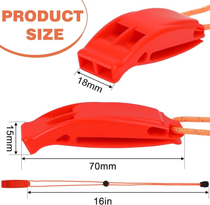 JULBEAR 6PCS Safety Survival Whistles with Adjustable Reflective Lanyard Emergency Plastic Whistle Marine Whistle