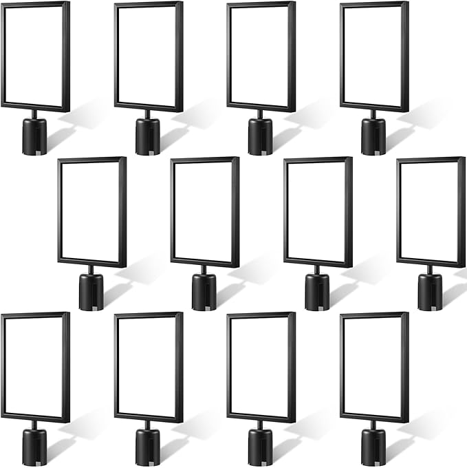 Taiyin 12 Pcs Stanchion Sign Holder Double Sided Sign Frame with Cover Stanchion Top Frames for 8.58 x 12.52 Inches Paper Size for Crowd Control Sentry Stanchions (Black)