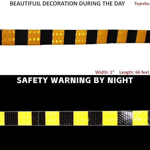 Yellow Black Reflective Tape 1 inch Wide for Trailer, Outdoor Waterproof High Visibility Safety Warning Adhesive Strips (66 feet)
