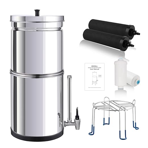 NSF/ANSI 42&372 Standard Stainless Steel Portable Gravity-Fed Water Filter System Water Filter System with Filter and Sight Glass Spigot at Home and Camping (BT-2.25C-A)