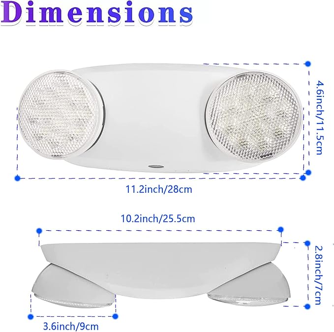 LED Emergency Lights with Battery Backup, Commercial Emergency Light, Two Adjustable LED Light Heads, UL 924 Qualified, AC120/277V, Hardwired Indoor Exit Lighting Fixtures for Business (2-Pack)