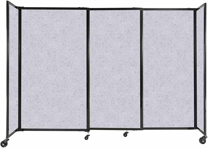 Versare Straightwall Sliding Portable Wall Partition | Freestanding Office Dividers | Locking Wheels | Temporary Room Separator | 7'2" Wide x 5' Tall Marble Gray SoundSorb Panels
