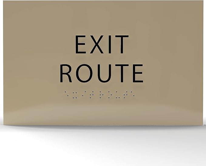6" X4" Exit Route Sign- Tactile Graphics Grade 2 Braille Text | Modern Utility Wall Mount ADA Compliant Plastic Signs For Schools, Offices, Businesses, Apartments & Restaurants