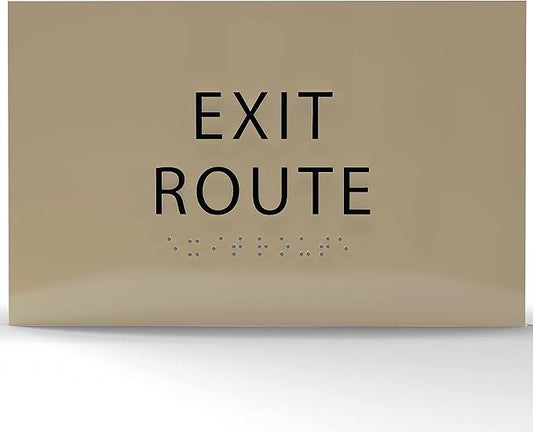 6" X4" Exit Route Sign- Tactile Graphics Grade 2 Braille Text | Modern Utility Wall Mount ADA Compliant Plastic Signs For Schools, Offices, Businesses, Apartments & Restaurants