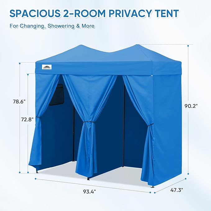 EAGLE PEAK Outdoor Changing Room 8x4, 2 Room Pop Up Portable Changing Room, Sun Shelter, Pop Up Changing Tent for Beach or Pool,Portable Dressing Room for Photoshoots (Light Blue)