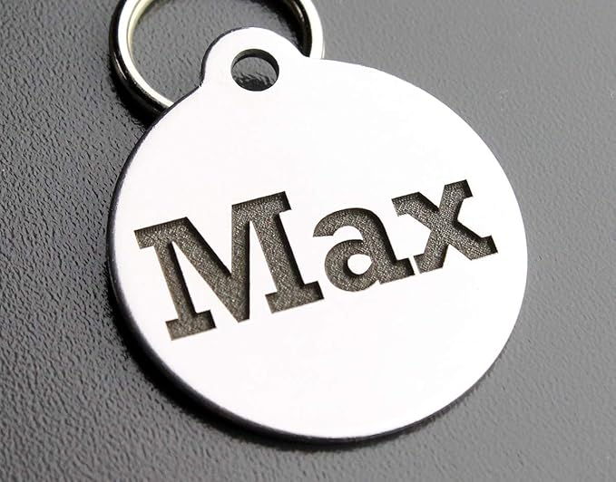 Stainless Steel Custom DEEP Engraved Pet ID Tags Personalized Front/Back Dog Tags for Dogs and Cats - Round 1-1/4"x1-1/8 (1-Side Engraving)