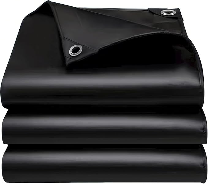 12x18FT Tarps Heavy Duty Waterproof, Large Heavy Duty Tarps with Grommets Reinforced Edges, UV Resistant, Tear&Fade Resistant, 16 Mil Black Cover for Camping Patio Roof Boat Outdoor
