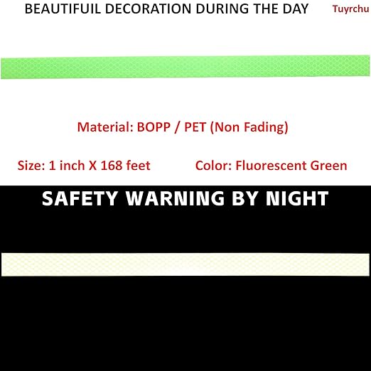 Fluorescent Green Reflective Tape Outdoor Waterproof 1 inch, High Visibility Warning Stickers, Safety Marking Tape (168 feet)