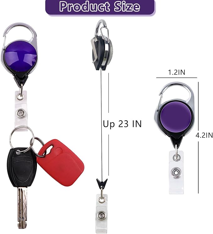 Purple Retractable Reel Clip with ID Card Holder, Durable & Convenient Lanyard Reel for Work, Events, School, Office, Fashion Card Sleeve for Nurse, Teacher, Women