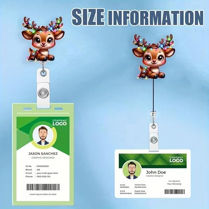 Deer Badge Holder Christmas Badge Reel Retractable Badge with Alligator Clip Colorful Light String Reindeer ID Badge Holder Cute Acrylic Badge Clips for Holiday Nurses Nursing Students Teachers Office