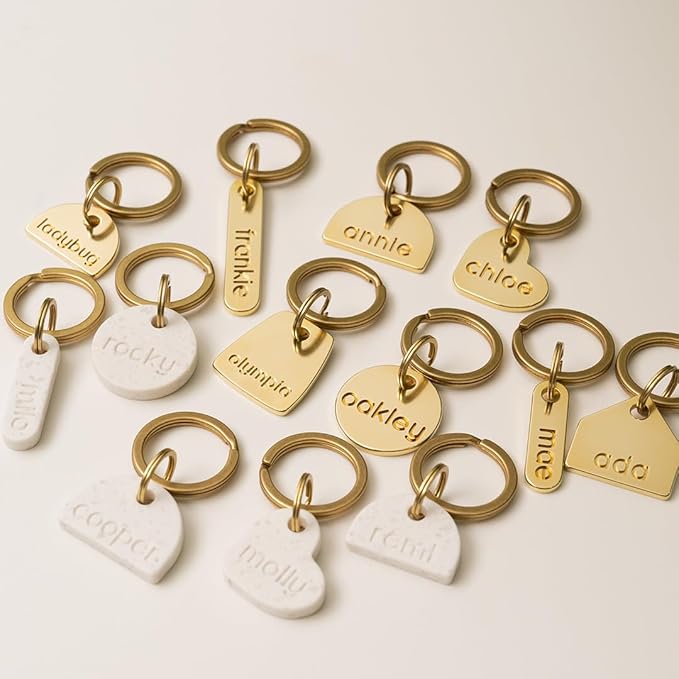 Solid Brass PET TAG - Modern, Minimal Pet IDs. Durable, Lifetime Tags with deep Cut Text. Includes Space for Two Phone Numbers. (Arch)