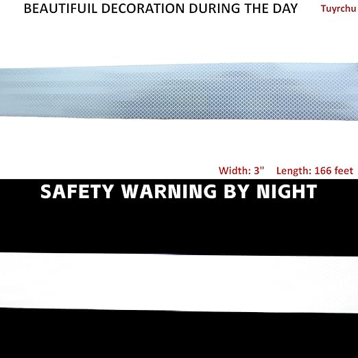 Non Fading Reflective Tape White Outdoor Waterproof 3 inch Wide for Truck, High Visibility Safety Warning Adhesive Strips (166 feet)