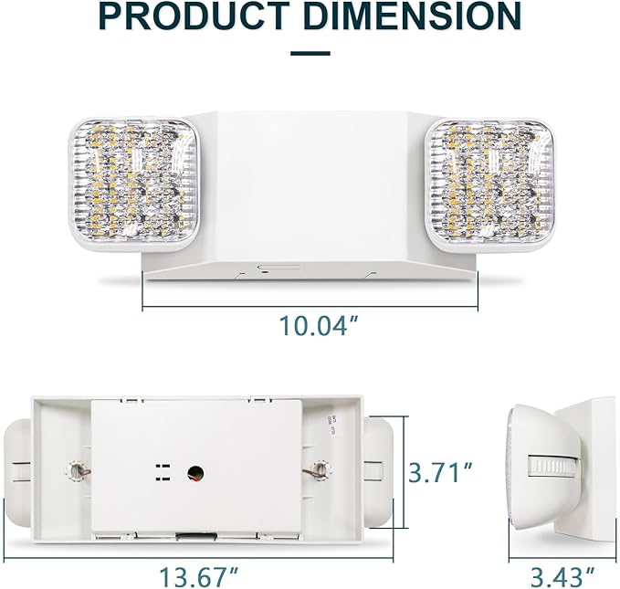 1PK LED Emergency Lights, Commercial Emergency Lights for Business, Power Outages, Offices, with Backup Battery (90 Minutes), Wall Mount, Hard Wired, 120-277V, Fire Resistant (94V-0) UL