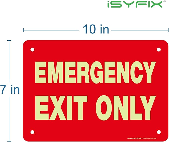 Emergency Exit Only Signs – 1 Pack 10x7 Inch – 100% Rust Free .040 Aluminum Signs, Glow in the Dark Laminated for Ultimate UV, Weather, Scratch, Water and Fade Resistance, Indoor and Outdoor