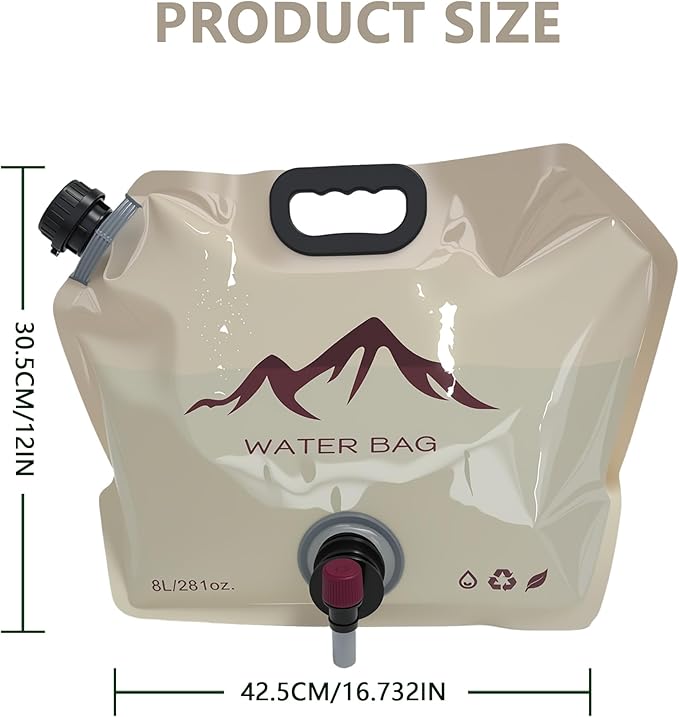 Water Storage Containers,2 Gallon (8 L) Collapsible Camping Water Jug,BPA Free Food Grade Water Container With Spigot,Potable Folding Emergency Water Bags for Hiking & Outdoor (Khaki)