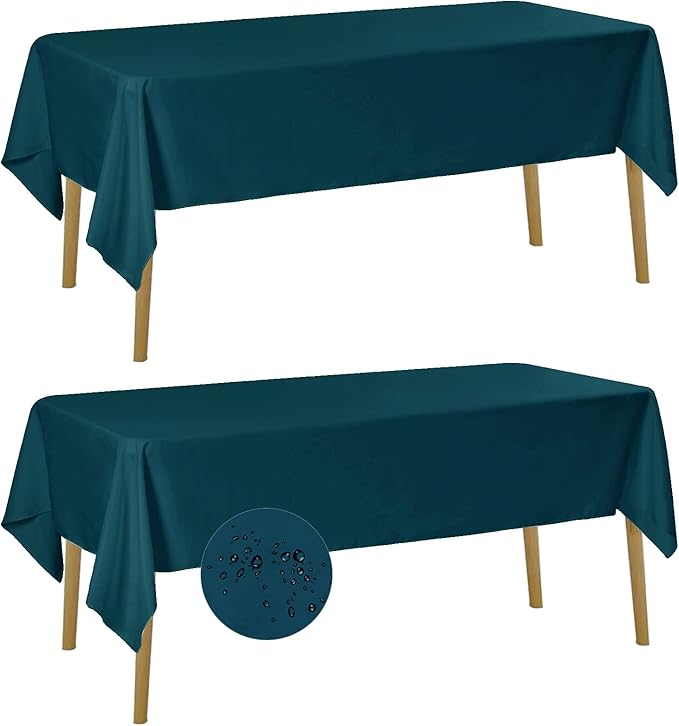 Fokitut 2 Pack Waterproof Rectangle Tablecloth, 60x120 Inch,Stain Resistant and Wrinkle Polyester Table Cloth, Fabric Table Cover for Kitchen Dining, Wedding, Party, Holiday Dinner-Peacock Blue