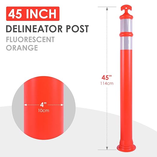Traffic Delineator Post Cones with Heavy-Duty Octagonal Rubber Base, Channelizer Post Kit for Road Construction Work, Traffic Guidance, Garage Parking, Crowd Control (3, 45")