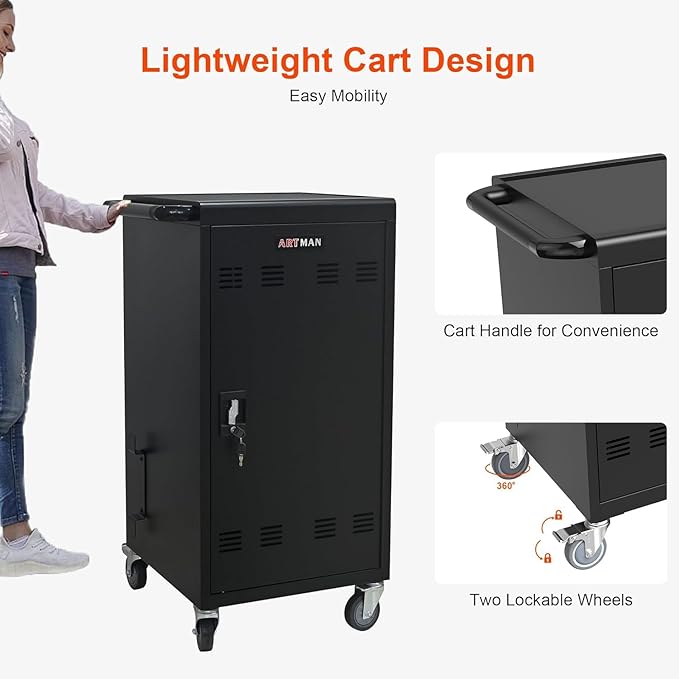 45 Devices Laptop Charging Cart,Tablet Storage Carts for pad Up to 16.3" Screen Size, Classroom Computer Mobile Charging Station for Pads, Chromebooks,Laptops, Security Storage(45 Bay-Black)
