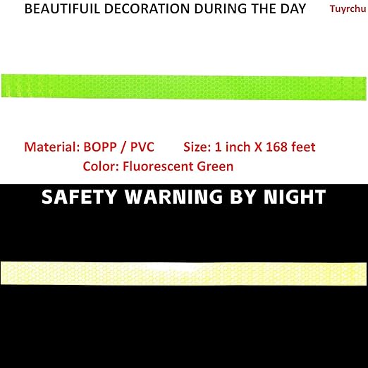 Reflective Tape Fluorescent Green Outdoor Waterproof 1 inch Wide, High Visibility Industrial Marking Tape, Safety Adhesive Stickers (168 feet)