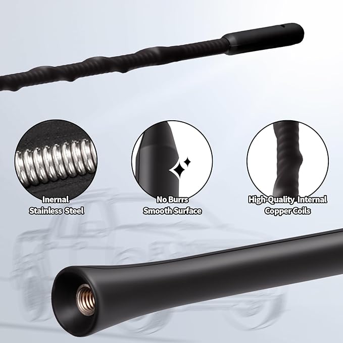 16 Inch Car Antenna Replacement Mast, Flexible Waterproof Rubber Roof Antenna Universal Vehicle Roof Mounted AM FM Car Radio Antennas for Cars Trucks SUVs, with M4 M5 M6 Threaded Adapters