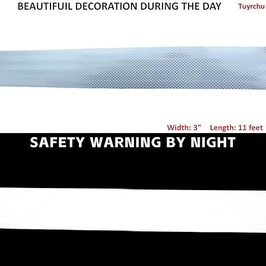 Non Fading White Reflective Tape Outdoor Waterproof 3 inch, High Visibility Warning Industrial Marking Tape,Safety Stickers (11 feet)