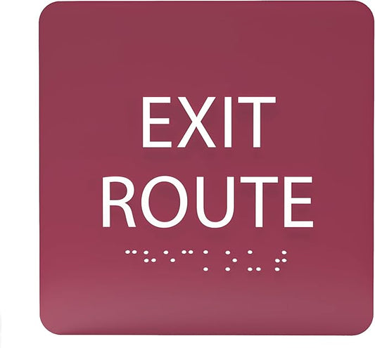 6" X6" Exit Route Sign - ADA Compliant Tactile Graphics Grade 2 Braille Text Acrylic Wall Signs - Building Fire Safety, Visibility, Emergency Response, Evacuation Door Sign