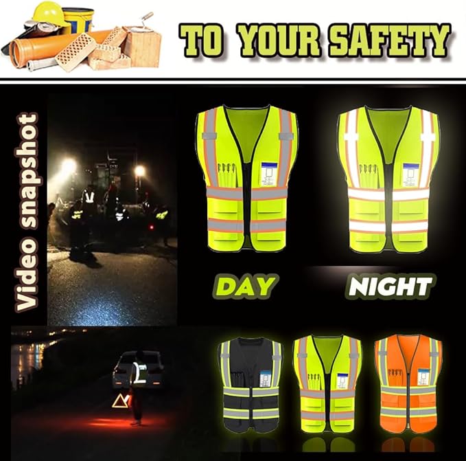 YOWESHOP High Reflective Visibility Safety Vest Custom Your Logo Safety Workwear with Reflective Strips and Pockets