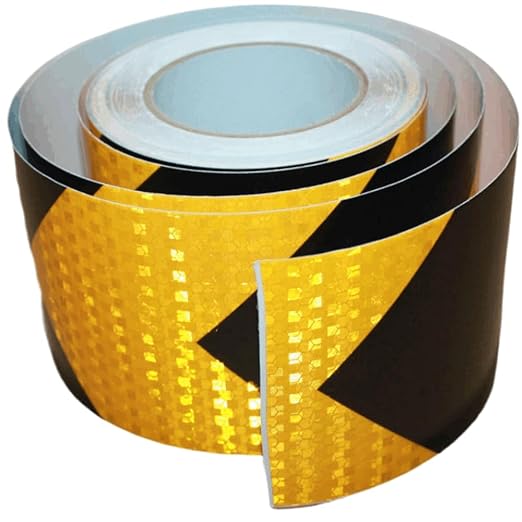 Reflective Tape Yellow Black 4 inch X 68 feet, Outdoor Waterproof Hazard Conspicuity Warning Industrial Marking Tape